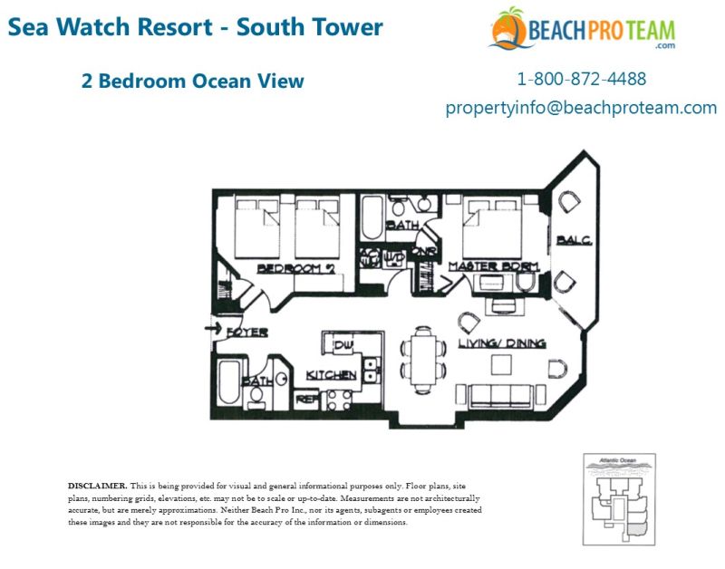 Sea Watch Resort Floor Plan 1 - 2 Bedroom Ocean View